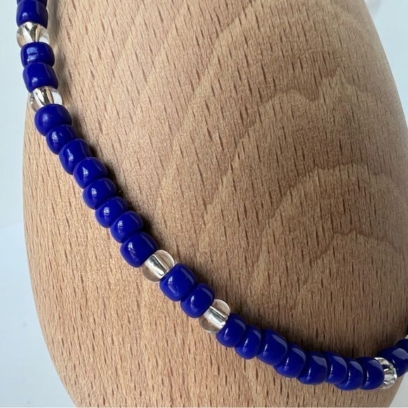 HAND CRAFTED Stretch Beaded Cobalt Blue Anklet 9.5” - Picture 3 of 14